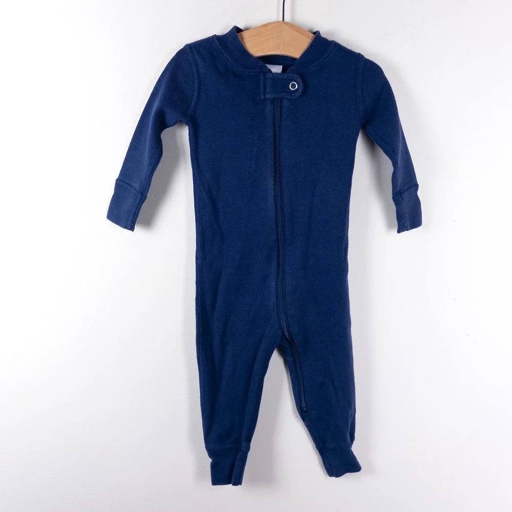 Hanna Andersson Sleeper Blue Organic Cotton Zip Pajamas Baby 3-6 Months